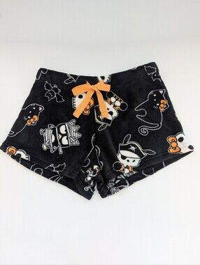 NWT Hello Kitty (Medium) Black & Orange Plush Fleece Pajama Shorts/Boxers/Bottom